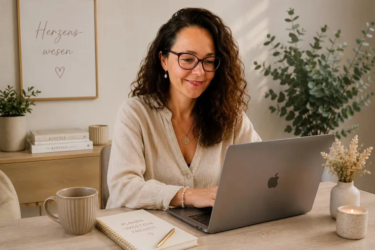 Frauke bei der Arbeit am Laptop